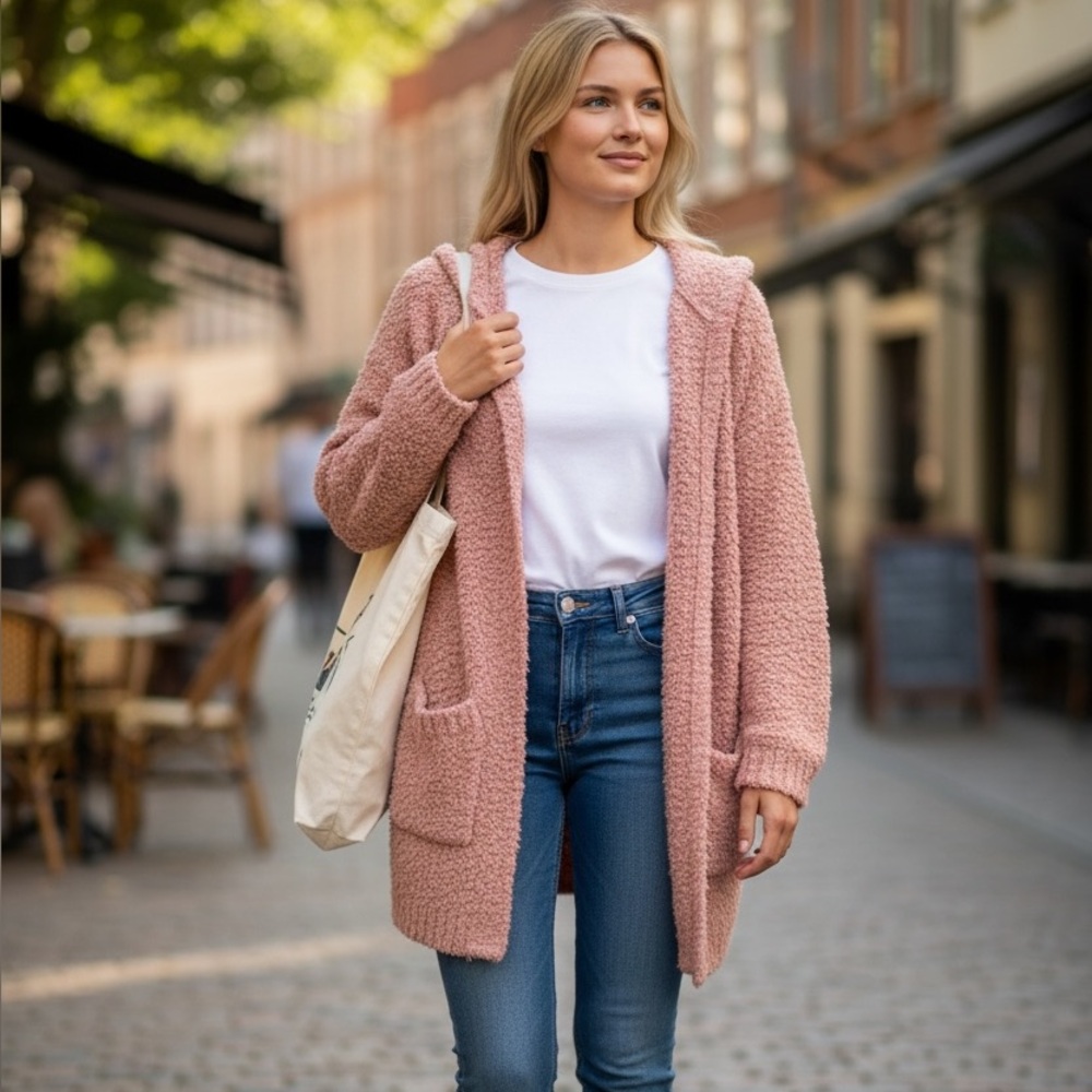 Staccato Blush Pink Textured Cardigan